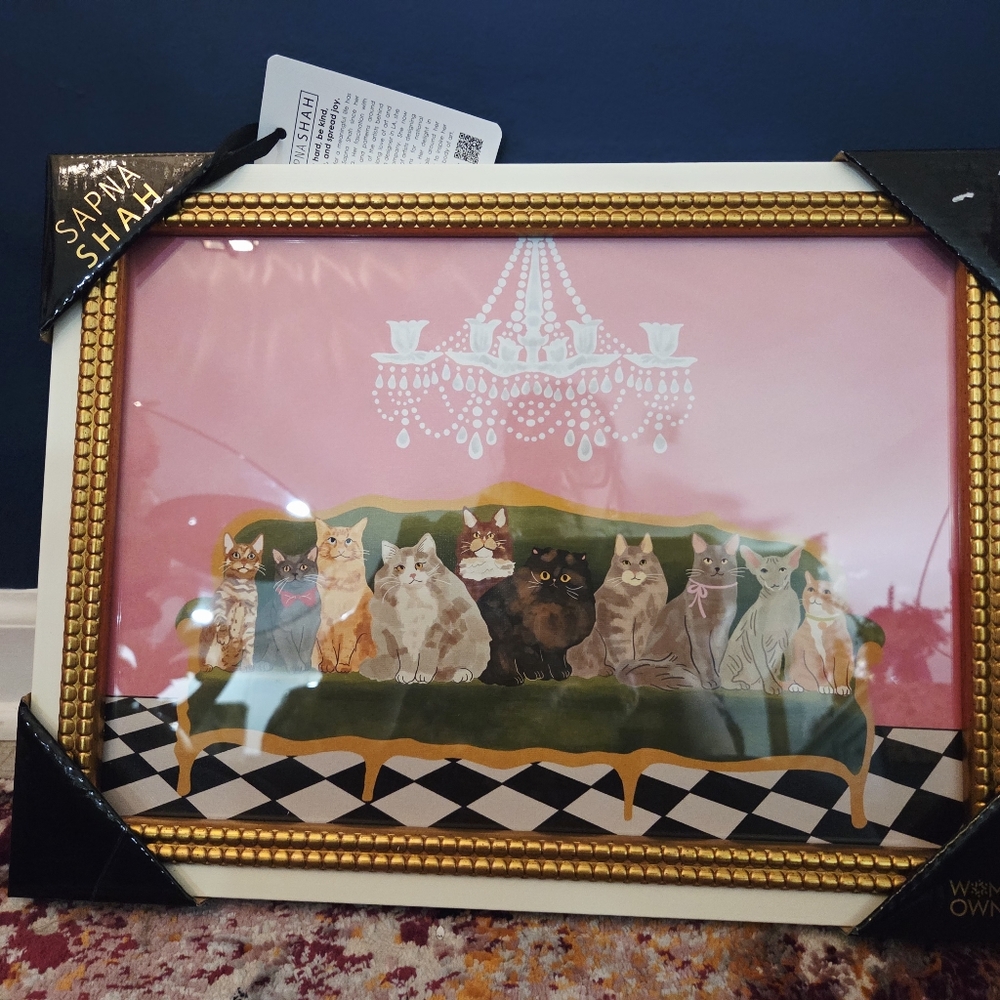 NIP Sapna Shah 12 X 16 Inch Royal Cats On Sofa Wall Art